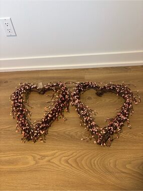 Set of 2 Rustic Heart-Shaped Twig Wreaths – Pink Berry Floral Decor